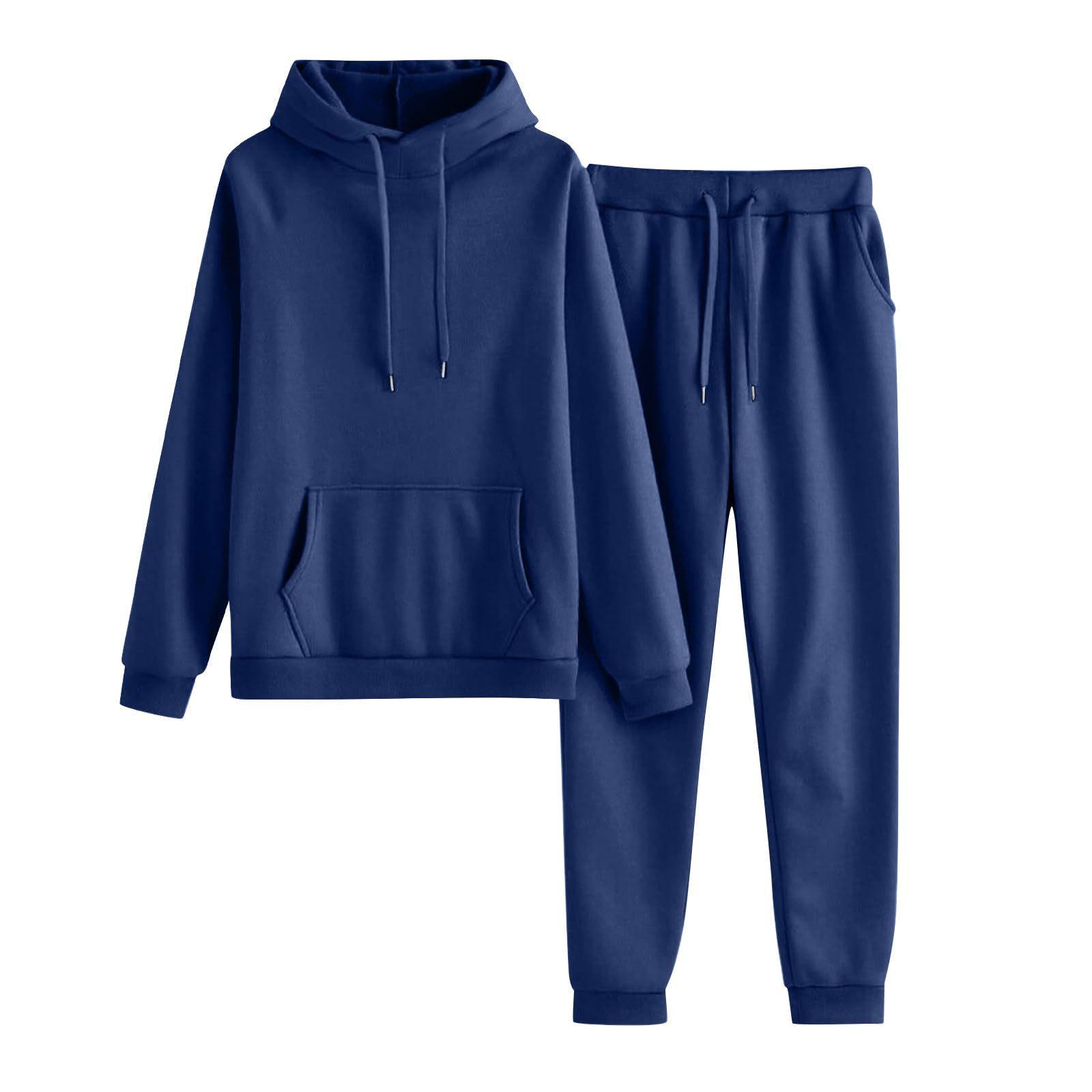 

Повсякденний комплект із двох предметів з капюшоном: Толстовка з флісовою підкладкою та довгі спортивні штани XXXL темно-синього кольору