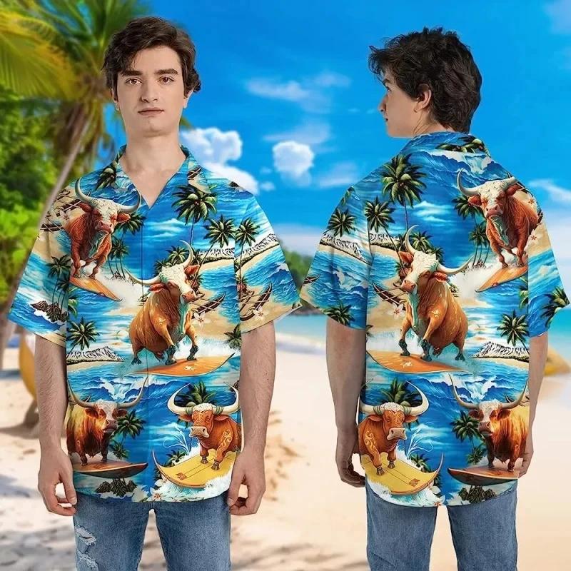 Men's 3D Printing Cow Graphic Hawaiian Shirts Summer Oversized Animal Patterns Shirt Top Men Casual Beach Shirts Ropa Hombre