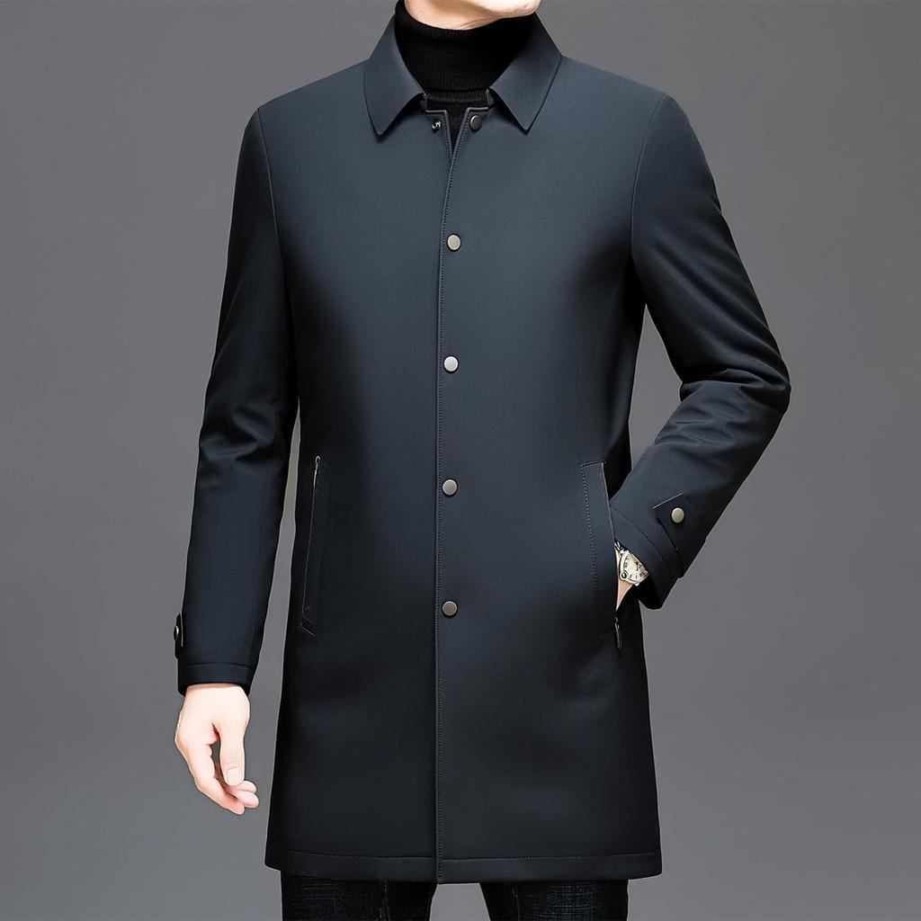 Casaco Trench Longo de Penas para Negócios [FJSSLHXK] Casaco Masculino, Jaqueta, Sobretudo, Corta-vento, Roupa Exterior, Outono/Inverno, Verde, FJPJJF38-GREEN-3XL