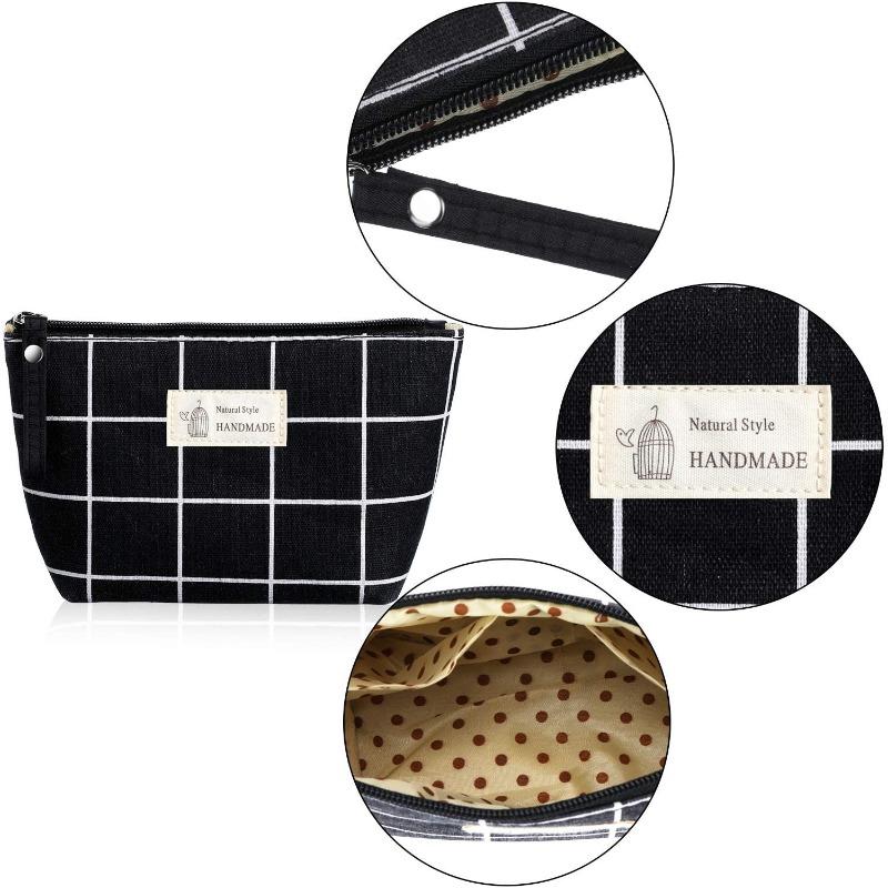 Canvas Toiletry Bag With Large Capacity, Fabric Zipper Makeup Bag, Travel Storage Coin Purse For Women