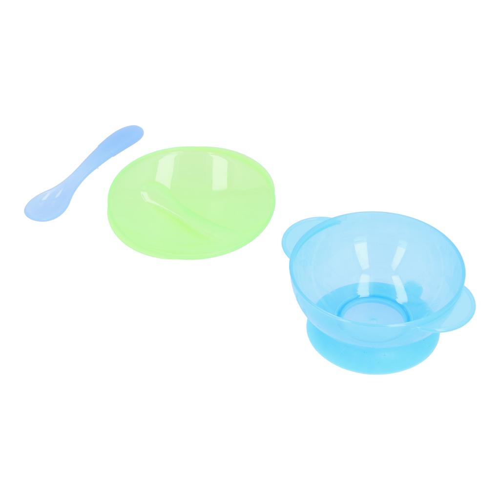Toddler SelfFeeding Bowl Silicone Suction Bowls Plastic Baby Food Bowl with Lid Spoon(Green )