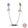 Star Moon Slide Safety Chains Charms 925 Sterling copper Heart Evil eyes Silicone Spacer Beads Fit Original Bracelet DIY Zircon
