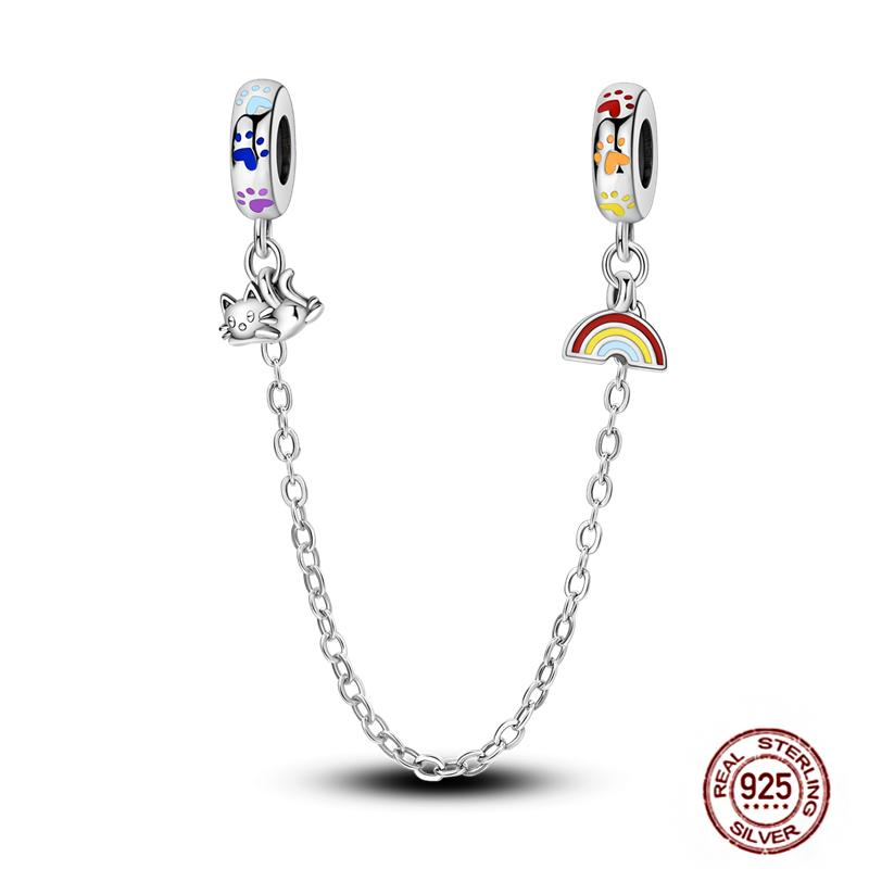 Star Moon Slide Safety Chains Charms 925 Sterling copper Heart Evil eyes Silicone Spacer Beads Fit Original Bracelet DIY Zircon