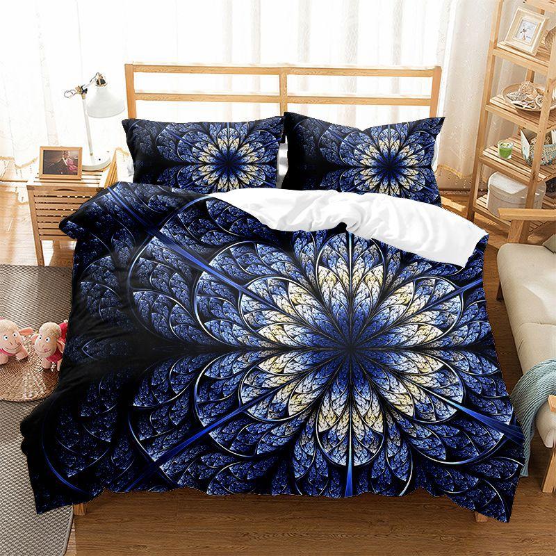 Blumen Bettbezug Set Lila Blau Blütenblatt Abstrakte Kunst Bettdeckenbezug King Queen Größe für Kinder Erwachsene Teenager Polyester Bettwäscheset