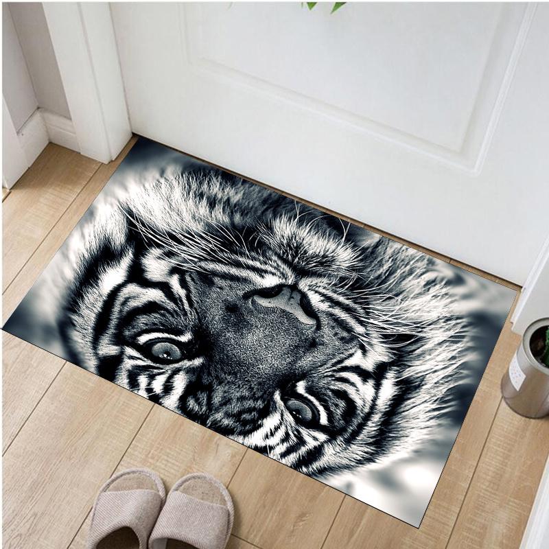 2D Flat Black White Tiger Face Close Up Realistic Flannel Area Rug Non Slip Wild Animal Carpet For Living Room Bedroom Floor
