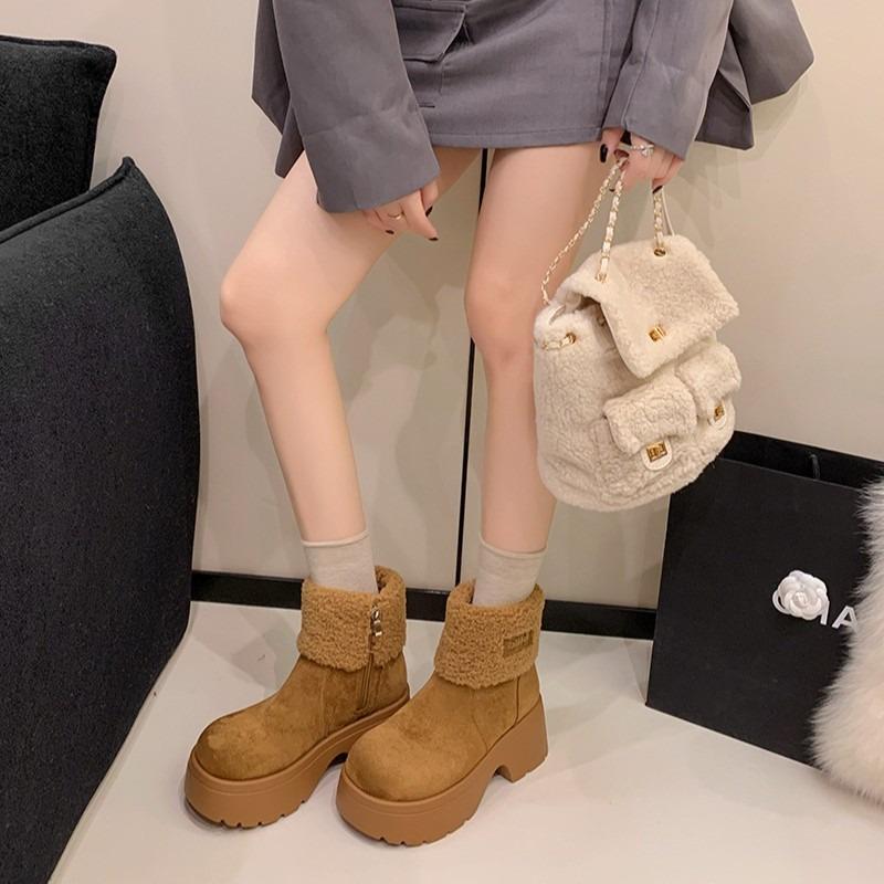 Bottes Martin épaisses à semelles épaisses, bottines courtes montantes d'hiver pour femmes, bottes en coton chaud