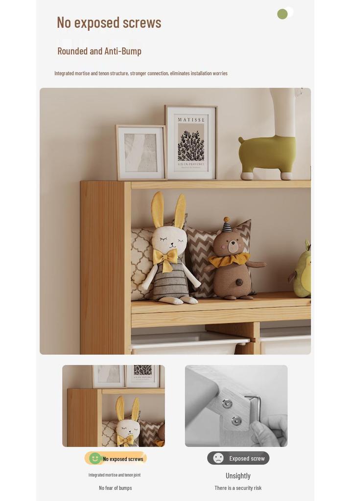 Children's Solid Wood Toy & Book Storage Shelf and Cabinet