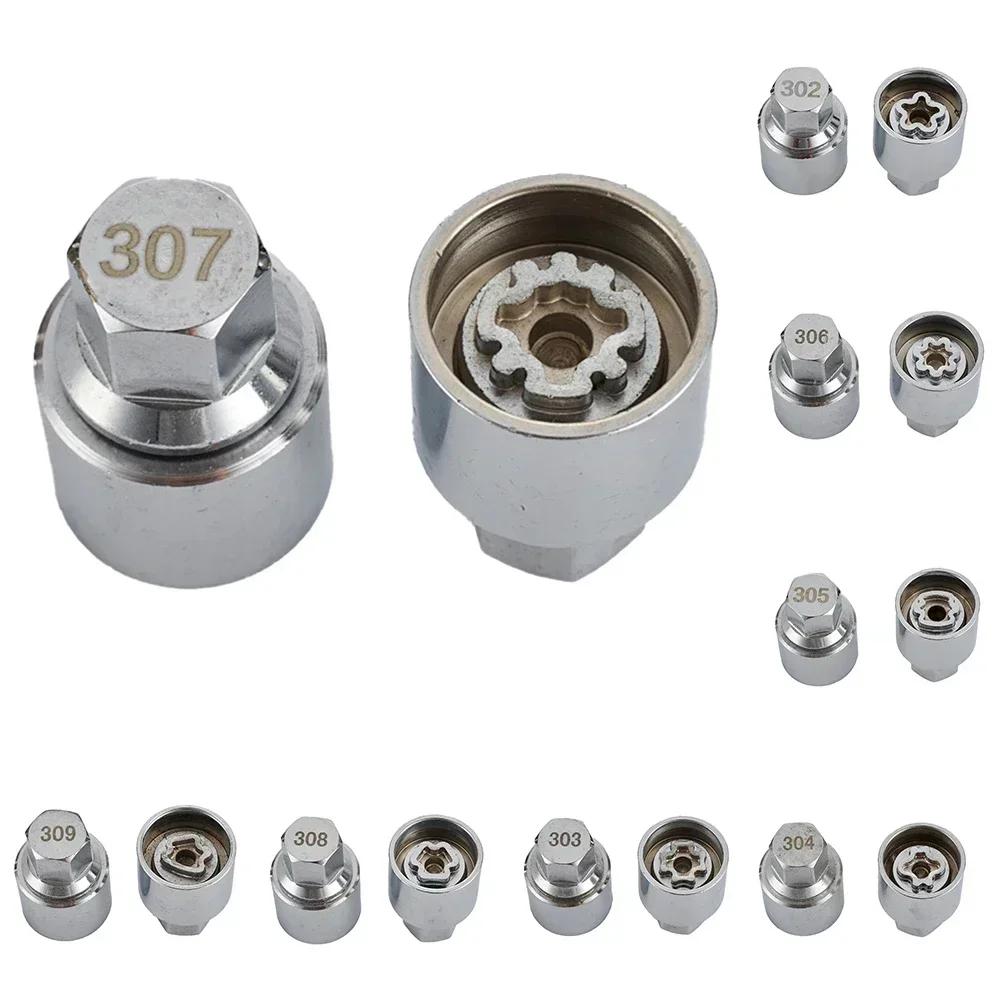 Tire Wheel Lock Anti-Theft Screw 302-310 Nut Key Screw Socket Wrench Tool Tire Removal Sleeves Car Accessories