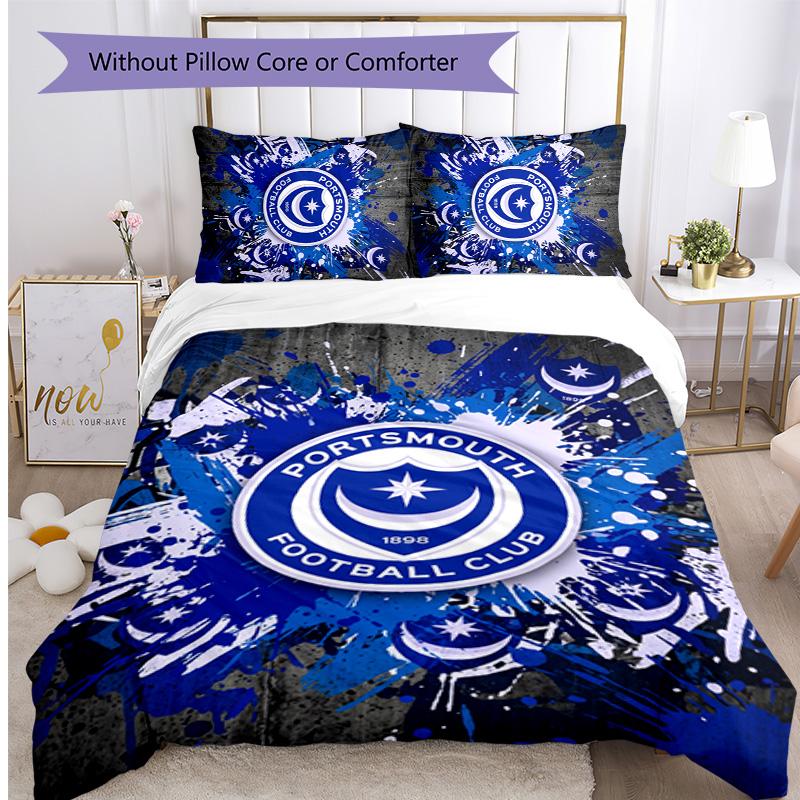 Set Lenzuola Stampato 3 Pezzi Portsmouth FC Traspirante Copripiumino con Federe Biancheria da Letto Decorativa per Camera da Letto Casa