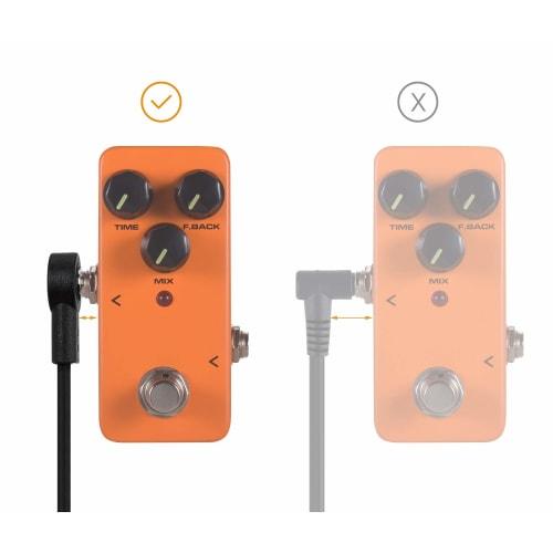 Audiophile Patch Cable, 6.35mm, Flat Cable with Right Angle Connectors on Both Ends, for Connecting to Effects Pedals, Black, Approx. 20cm