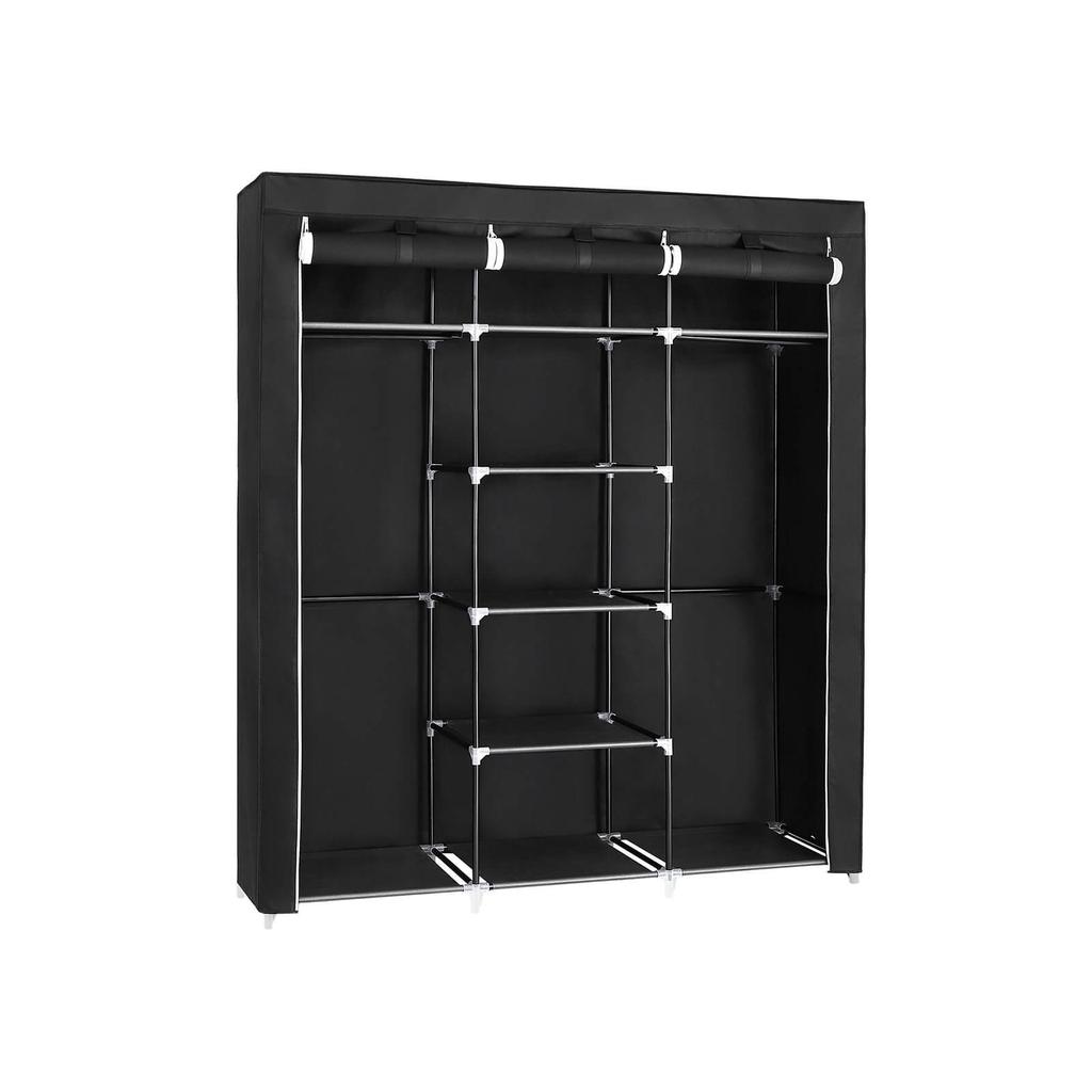 SONGMICS RYG12B Folding Wardrobe, Fabric Cabinet, Foldable Coat Rack with 2 Clothes Rails, 175 x 150 x 45 cm, Black, Canvas