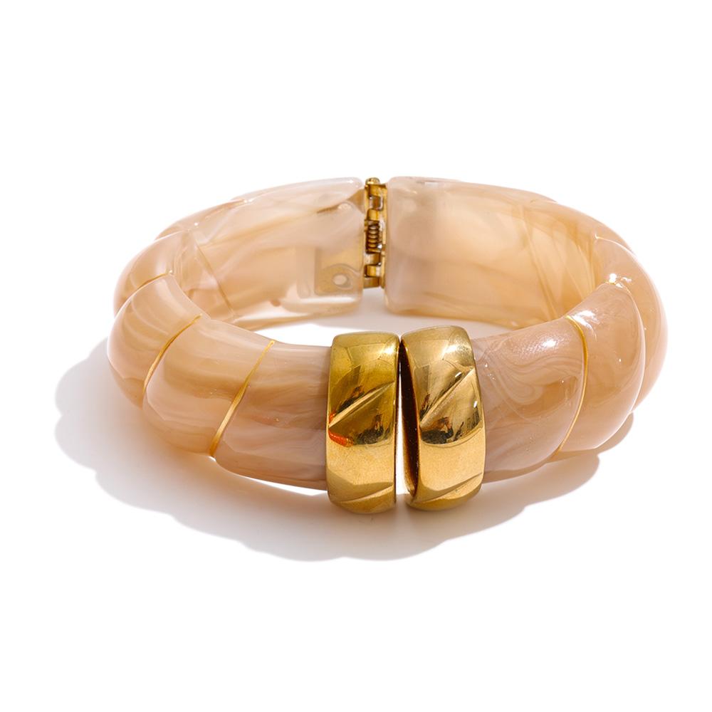 

Yhpup 64mm Stainless Steel Exclusive Acrylic Resin Wide Bracelet Bangle Spring Summer Statement 2026 Wrist Jewelry Waterproof