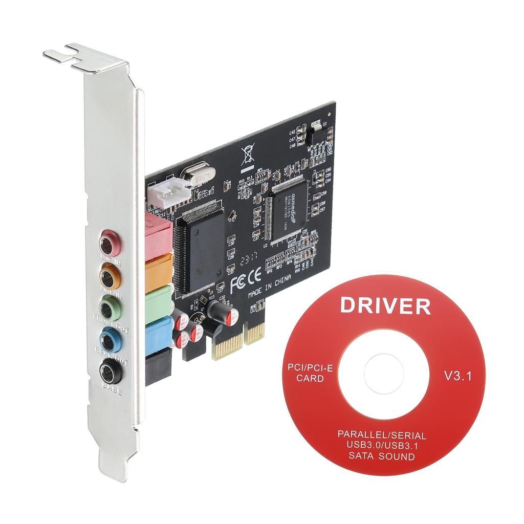 uxcell PCIe Sound Card Internal Stereo Audio Card 24 Bit with CD Computer Case Internal PCIe Channel Adapter Board for Desktop PC Computer Black 5.1