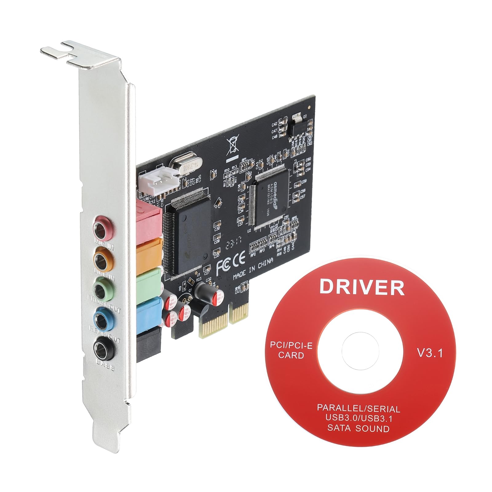

uxcell Звукова карта PCIe Внутрішня стерео аудіокарта 24 біт з CD Внутрішня плата PCIe-адаптера каналу для настільного ПК Чорна 5.1 чорний