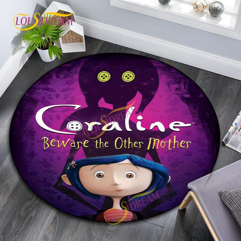 Coraline Cartoon Round Carpet Living Room Decorative carpetOffice Computer Chair Area Floor Mat Children Plush Play Mat