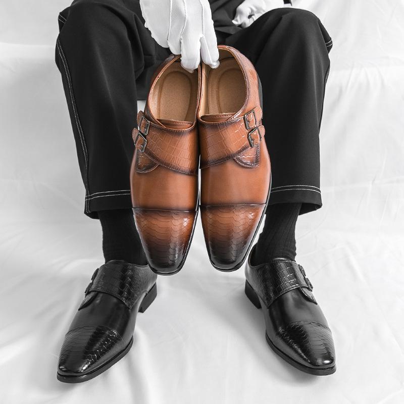 Men's British Pointed Leather Shoes Men's Young Gentlemen's Dress Buckle Small Leather Shoes Suit Shoes Tide Pair 2025