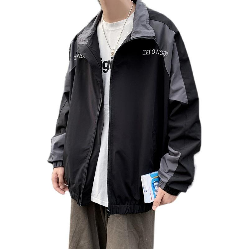 Men's Korean Style Trendy Color-Block Bomber Jacket - Spring & Autumn Casual Loose Fit