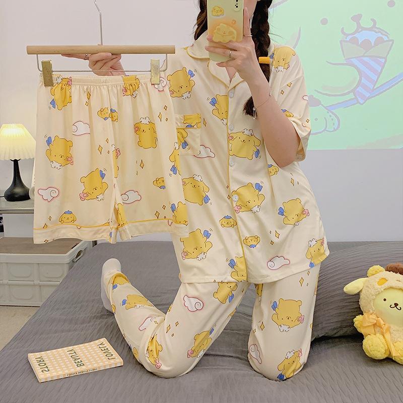 Cartoon Printed Puppy Short Sleeve Trousers Shorts Pajamas Women'S Three-Piece Summer Loungewear