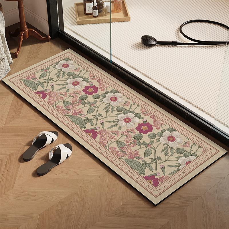 Bathroom Carpet Non-slip Floor Mat Absorbent Diatom Mud Foot Mats Plant Flowers Home Decoration Rug for Toilet Shower Area