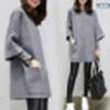 2026 Autumn/Winter Plus Size Women's Patchwork Long Sleeve Jacket - Loose Solid Color Round Neck Sweatshirt