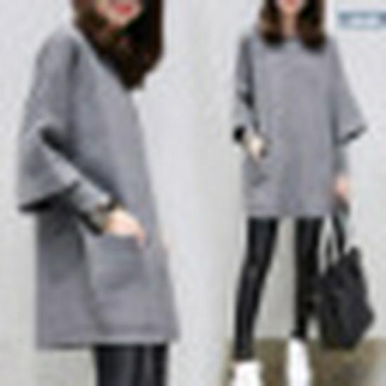 2026 Autumn/Winter Plus Size Women's Patchwork Long Sleeve Jacket - Loose Solid Color Round Neck Sweatshirt