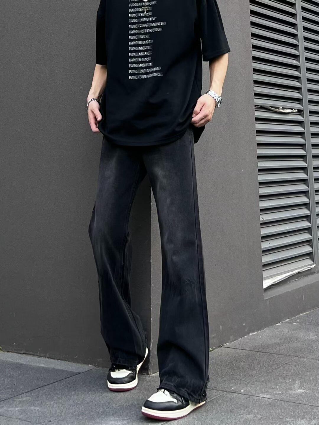 

Retro black jeans men s American vibe trendy brand loose straight pants high street drape slightly wide leg trousers 3XL чорний