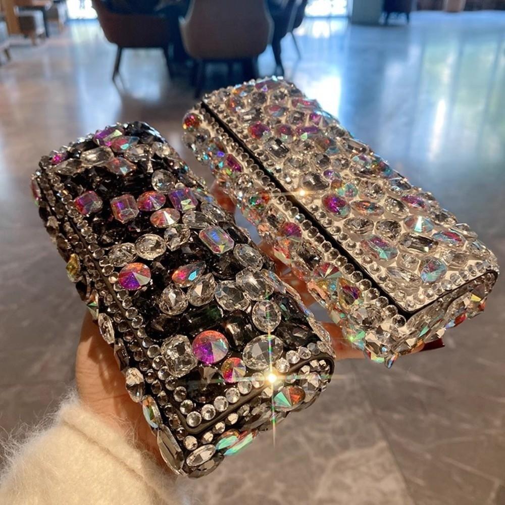 Leder Strass-Einlage Brillenetui Tragbare Brillen Aufbewahrungsbox Damen