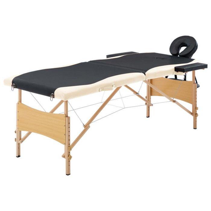Table de massage pliable 2 zones Bois Noir et beige