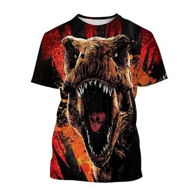 Round Neck 3D Dinosaur Pattern Printed Casual Short Sleeved Children's Boy T-shirts - Soft Medium Stretch Polyester Fabric Summer Relaxed Fit Clothing