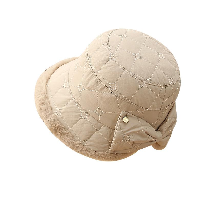Fashion Bow Padded Bucket Hat Women's Autumn and Winter Casual Plush Basin Hat