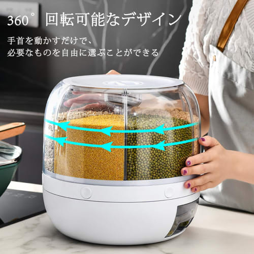 Large Capacity Rotating Rice Container, 360-Degree Rotating, Food Storage, Airtight, Moisture-Proof, Insect Repellent, Stylish, Measuring Rice Box, Gr