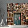 Old Fashioned Door Bookshelf Shower Curtain Creative Brick Wall Education Arched Door Pattern Bathroom Home Decor With  Hooks