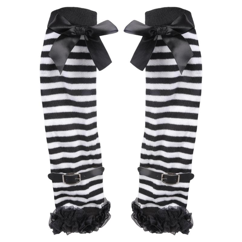 Fingerless Bowknot Knitted Gloves for Women Girl Party Arm Sleeves Decorative Lace Gloves for Cosplay Carnivals Handwear чёрный