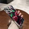 Cherry Pattern Tempered Glass Electroplated Silver Phone Case For iPhone 11 12 13 14 15 16 17 Pro Max Plus 16E 17 Air Cover