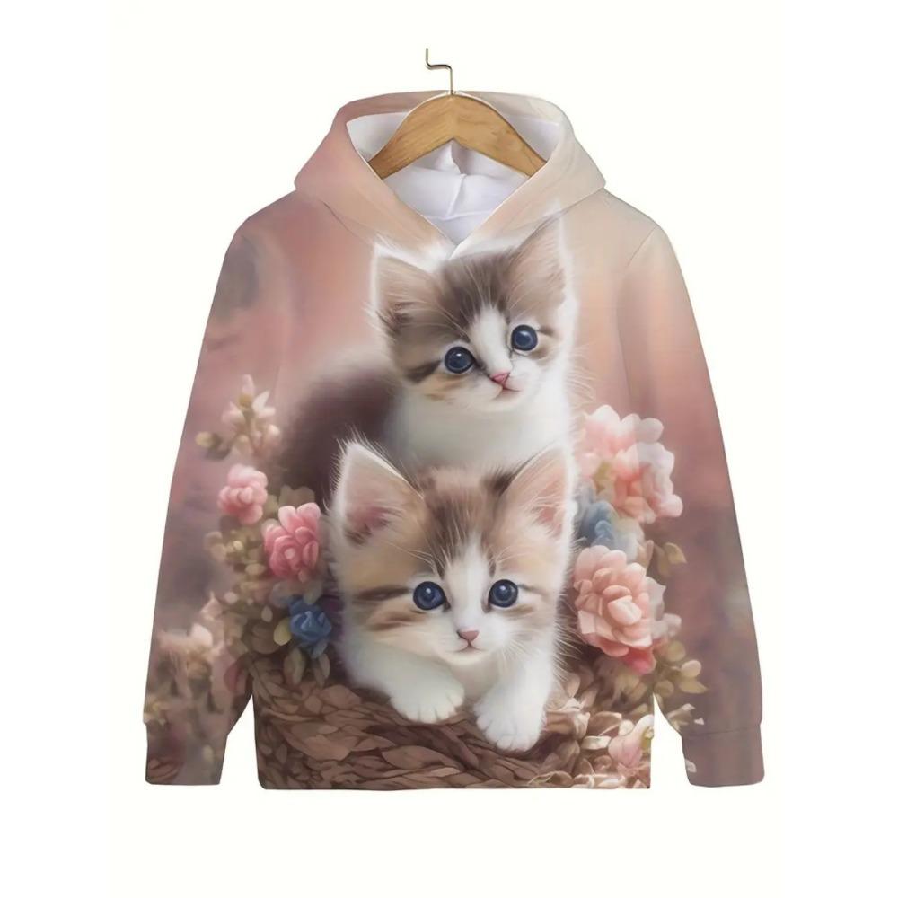 Kinderbekleidung Mädchenkleidung Kawaii Katze Langarm Kapuzenpullover Lässige Kinderkleidung Herbst Pullover Mädchen Sweatshirt Outdoor Oberteile