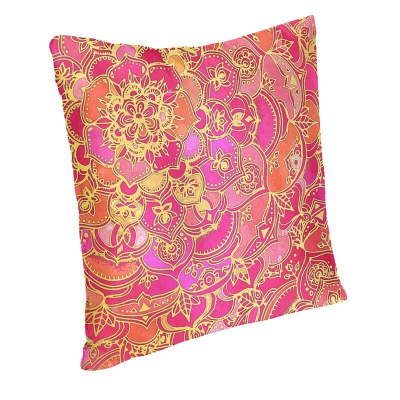 Hot Pink And Gold Baroque Floral Pattern Cushion Cover Sofa Home Decor Square Throw Pillow Case 45x45cm