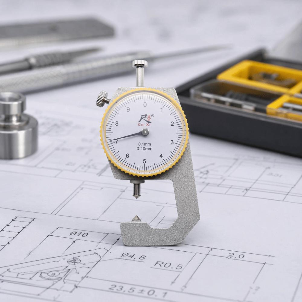 Pointed Head Thickness Gauge 0-10mm Range Measuring Tool Dial Thickness Gauge For Leathercraft