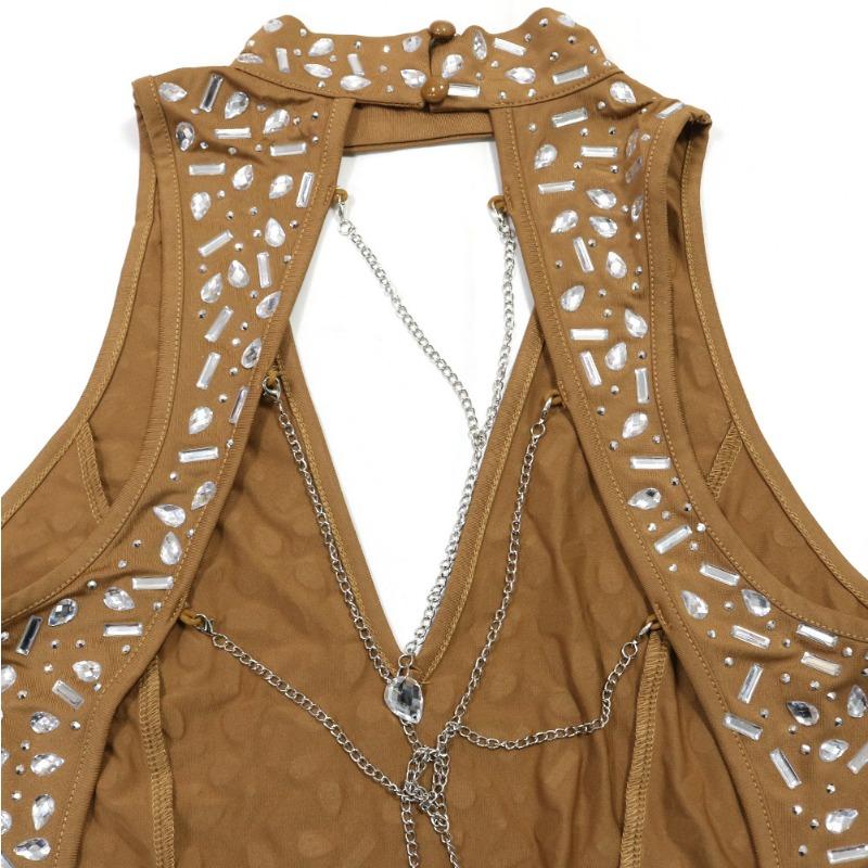 Women's Halter Dress Sexy Deep V Slit Dress Chain Dress