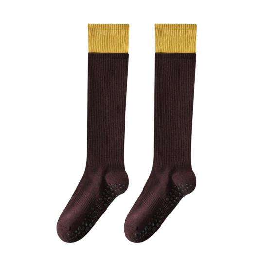 Women Non-Slip Yoga Socks Pilates Socks with Grips Knee High Socks Workout Color-Blocked Over The Calf Socks for Ballet Dance Street Wear