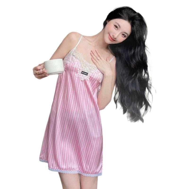 Nachmittagszeit: Koreanischer Stil Eis-Seide Spitze Nachthemd - Niedliches, Süßes und Leichtes Hauskleid für den Sommer