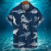 Camicia Hawaiana Uomo Estate Casual Stampa Squalo Animale 3D Moda Manica Corta Mondo Marino Larga Blusa Street Abbigliamento