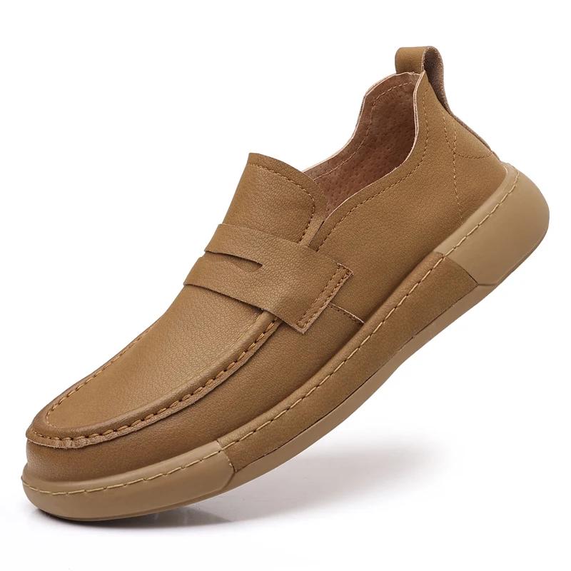 Fashion British Style Genuine Leather Men Loafers Casual Business Office Shoes Brand Fashion Comfy Antiskid Flat Designer Oxford Loafers
