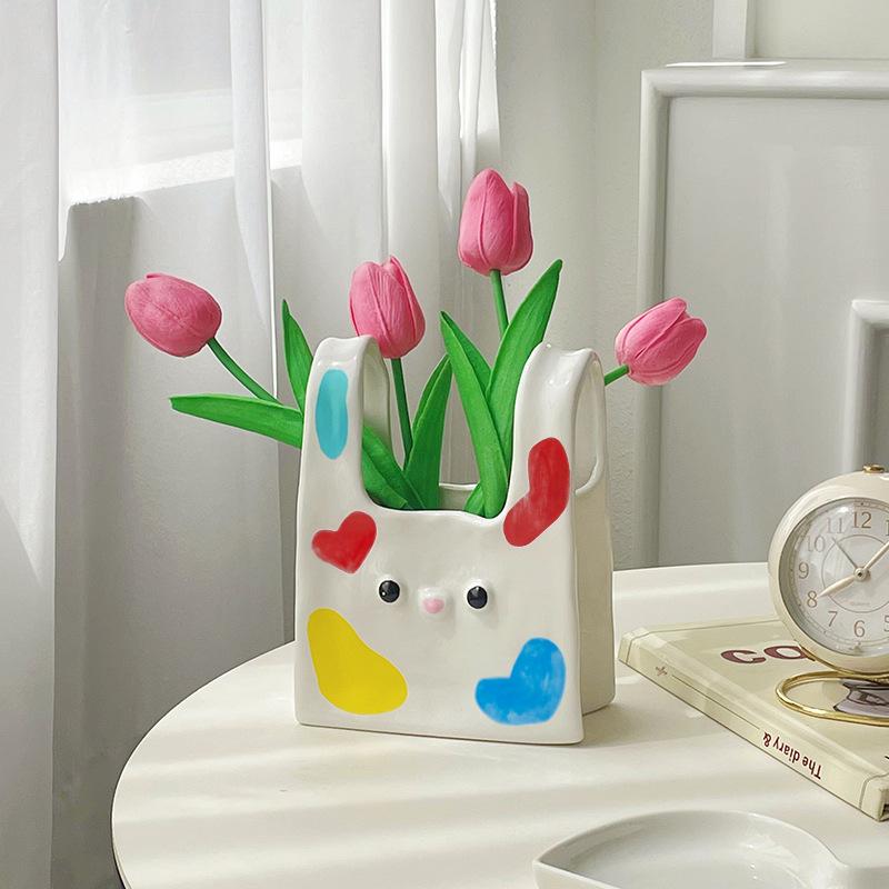 Creative Handbag Ceramic Vase Home Decor for Living Room Bedroom Entryway Handcrafted Artwork