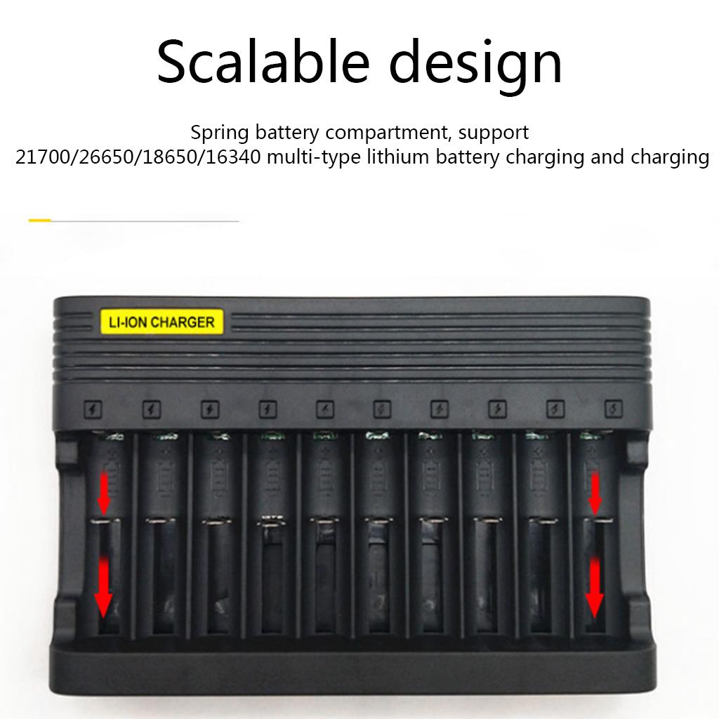 14500 16340 18650 Li-ion Battery Charger 10 Slots 3.7/4.2V Battery Charger EU US