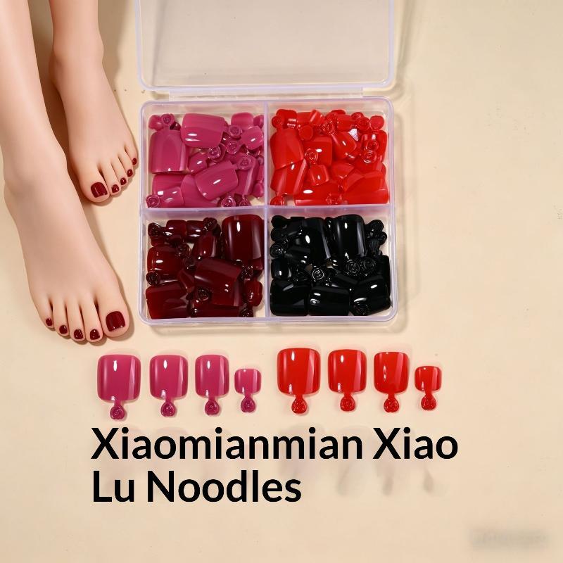 Full Cover Short Press On Toe Nails 96Pcs/Box Red High Saturation Fake Toe Nails for Home DIY Salon Foot Nail Decor