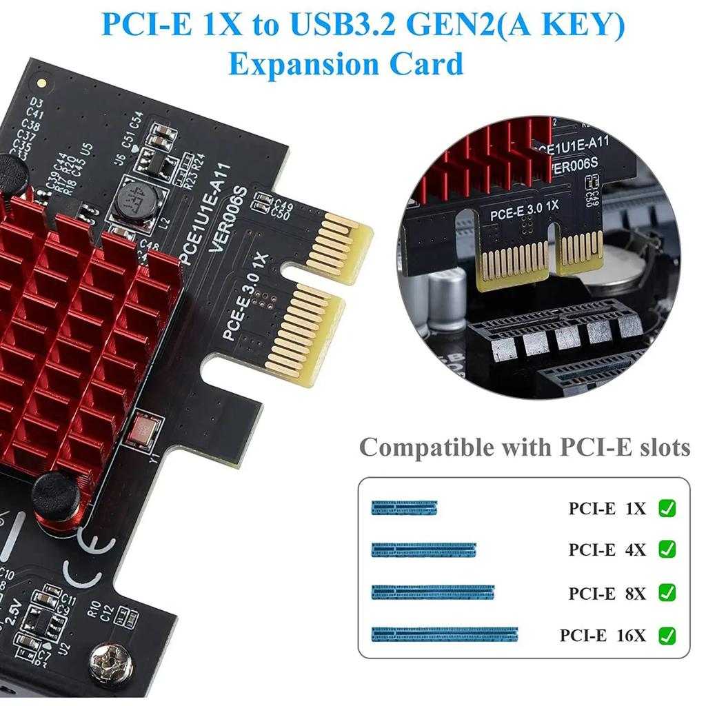 PCIE USB 3.1 GEN2 Type-E Expansion Card,10Gbps PCI Express 3.0 1X to 20Pin Front Panel Type C Connector for Windows 10/8