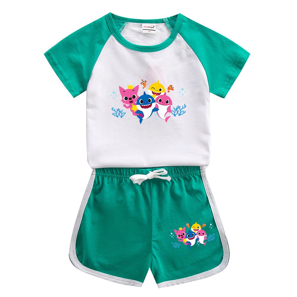 2023 Baby Shark Kids Summer Short Sleeve Cotton T-shirt & Shorts Set
