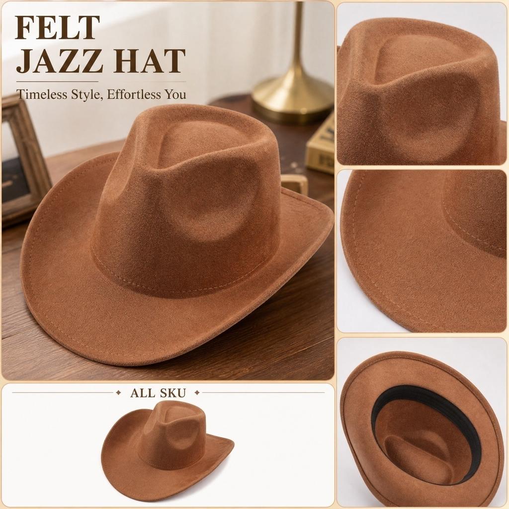 Sombrero Fedora Ancho de Color Liso para Hombres y Mujeres
