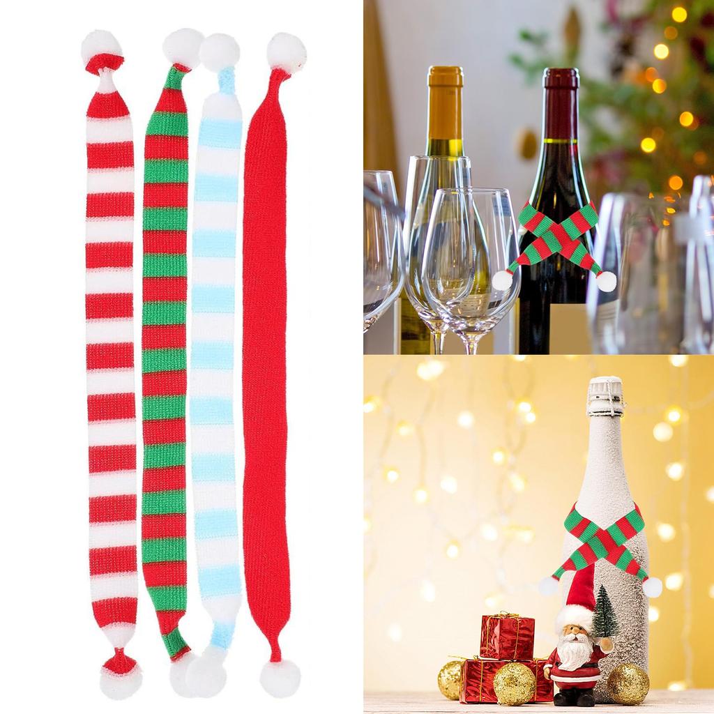 Creative Christmas Wine Bottle Decoration Scarf Wine Bottle Toppers for Party Table Decorations and New Year Gifts