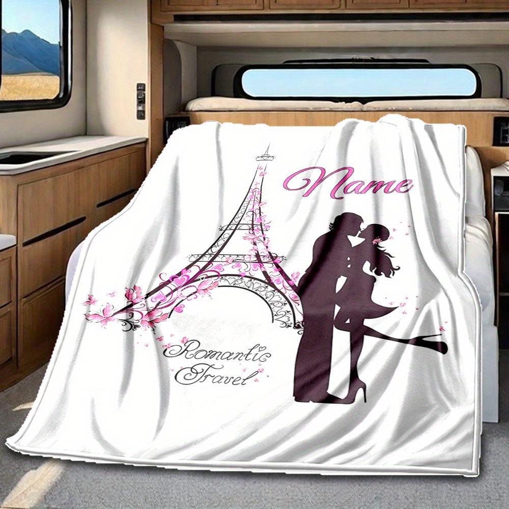 Eiffel Tower Romantic Couple Blanketcustomize Your Name Lightweight Comfortable And Stylish Blanket For Travel Bed Home Chair Office Sofa And Camping